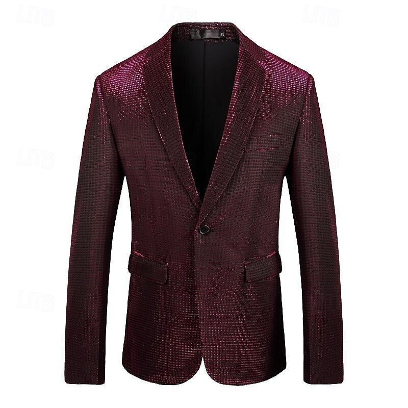 Herre Blazer Formell kveld Fritid / hverdag Søt Alle årstider 65%Cotton 35%Polyester Ensfarget / vanlig farge Paljetter Fritid Bryllup Enkeltkneppet Blazer Sølv Svart Rød Blå 2025 - $83.99 –P15