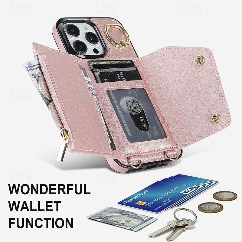 Phone Case For iPhone 16 iPhone 15 Pro Max Plus iPhone 14 13 12 11 Pro Max Plus Mini Wallet Case with Stand Holder Ring Holder Zipper Retro TPU Metal PU Leather 2025 - $23.99 –P4