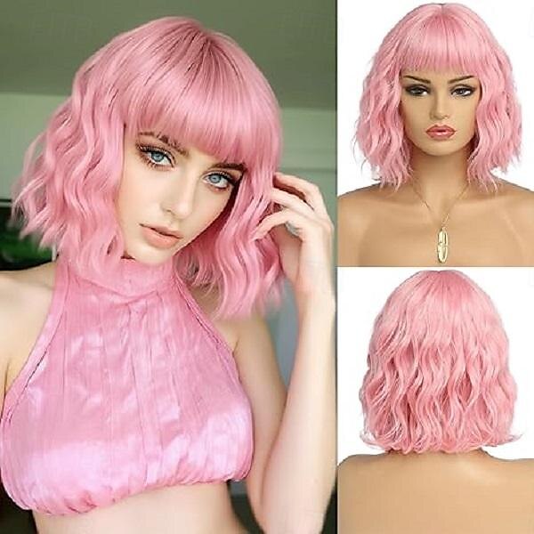 perruques courtes pour femmes perruque bob ondulée avec frange cheveux synthétiques de longueur moyenne vague d'eau racines foncées perruque carnaval cosplay perruques de fête de 2025 ? $18.49 –P3