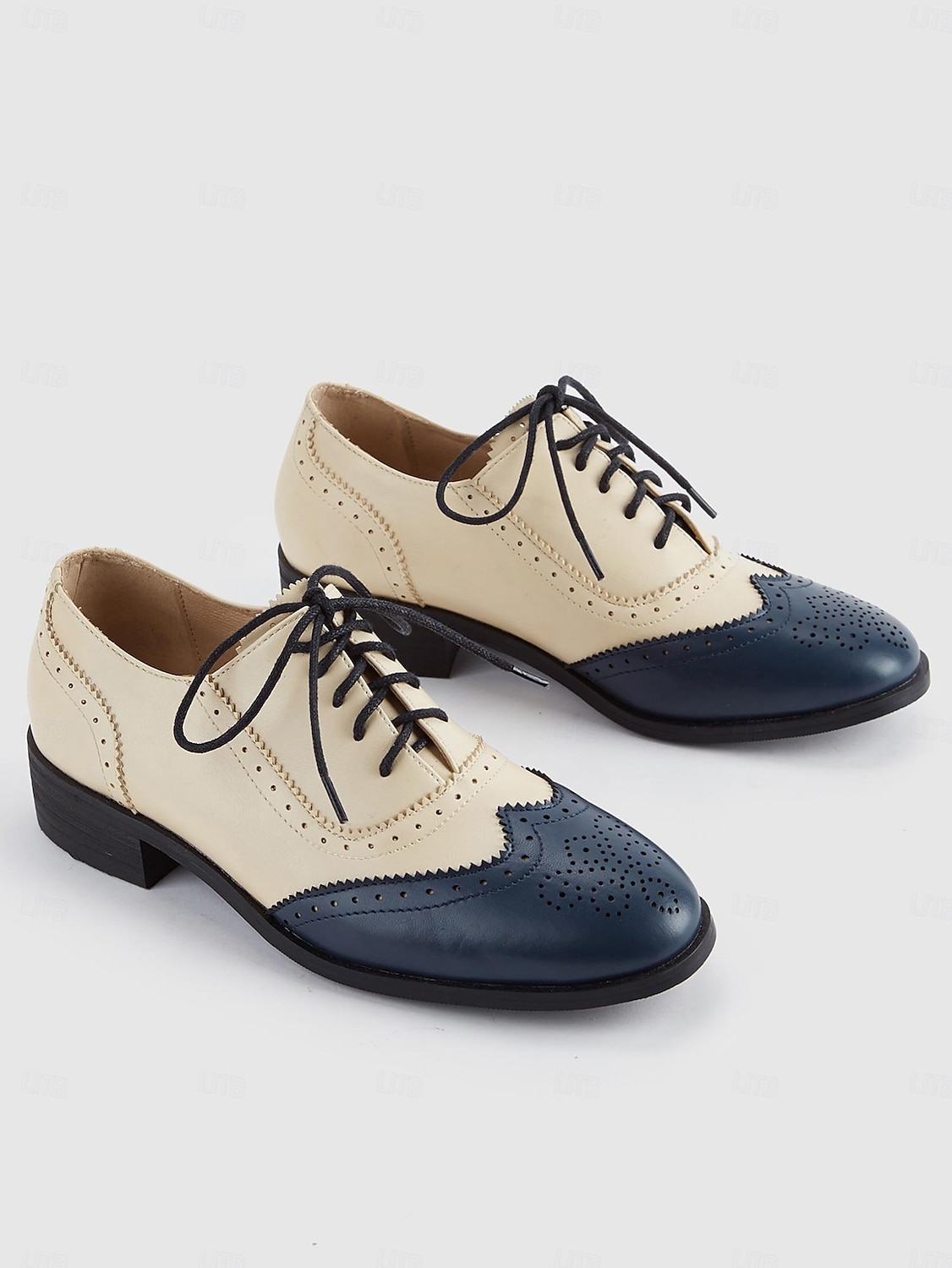 Per donna Oxford Retrò Scarpe Bullock Esterno Ufficio Giornaliero Motivo cashemire Color Block Lacci Quadrato Punta tonda Vintage Classico PU Con lacci intrecciali Bianco/blu del 2026 a $46.99 –P1