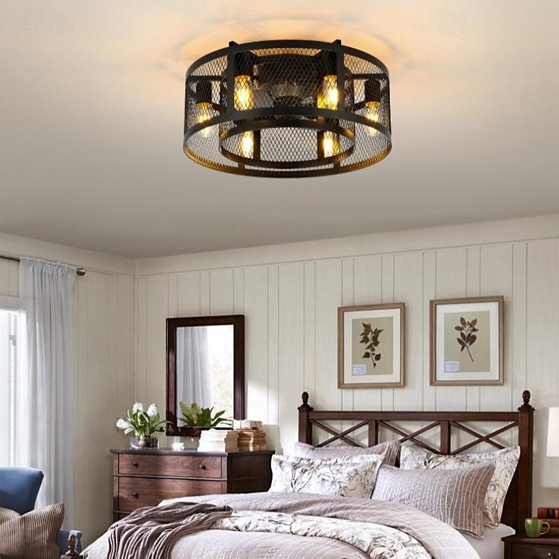 led takvifte lys 53cm 6-lys med fjernkontroll lydløs vifte taklys retro industrivifte pendel lys metall vintage burvifte tak lys for soverom stue spisestue lampe 110-240v (pære ikke inkludert) 2025 - $374.39 –P9