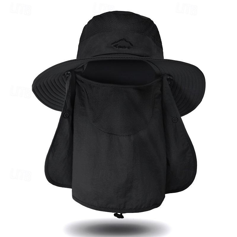 Unisex Cappello da sole Stile pescatore Cappello boonie A cordoncino Ampio bordo Esterno Protezione UV Cappello da sole con patta sul collo Tinta unica Poliestere Grigio scuro Nero Verde militare per del 2025 a $14.99 -P4