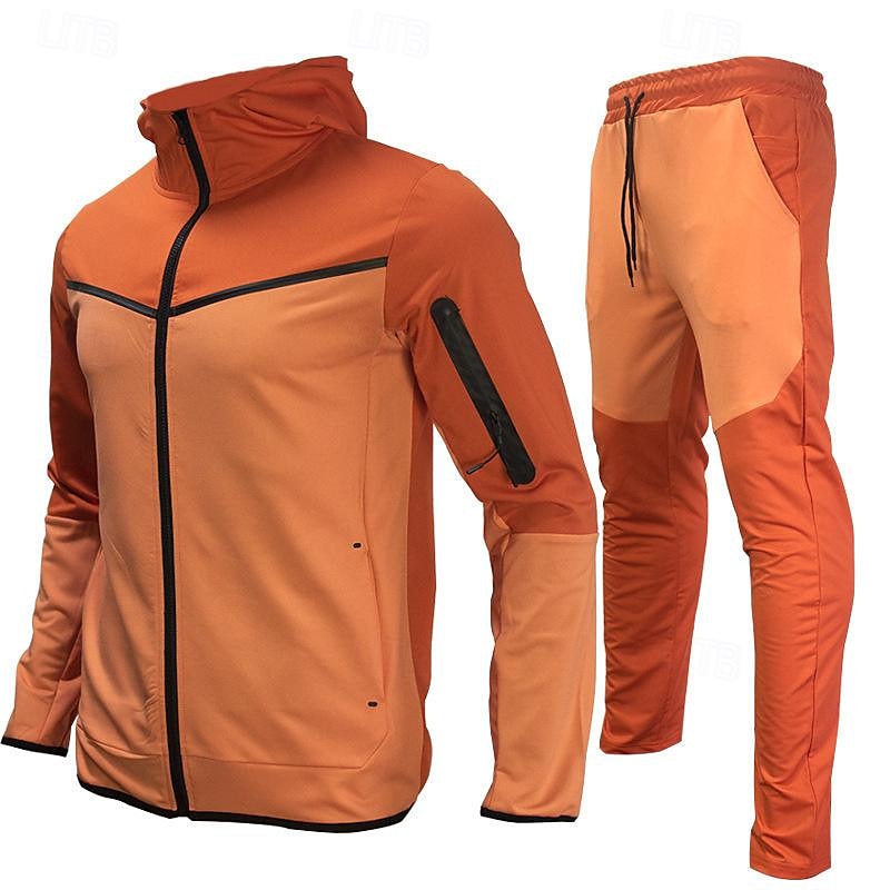 Men's Tracksuit Jogging Suit 2 Piece Full Zip Casual Fall Long Sleeve Breathable Soft Fitness Gym Workout Running Sportswear Activewear Color Block Gray Black Black Orange 2025 - $54.99 –P1