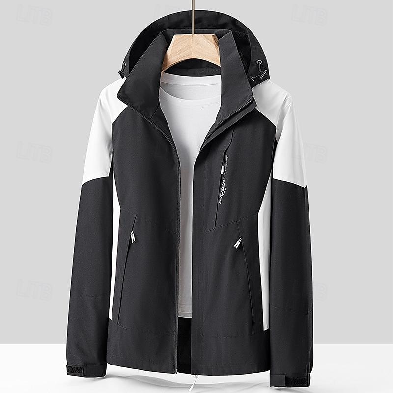 Men's Softshell Jacket Hiking Jacket Outdoor Color Block Windproof Water Resistant Windbreaker Jacket Traveling Dark Grey Black Ivory Green 2025 - $39.99 –P3