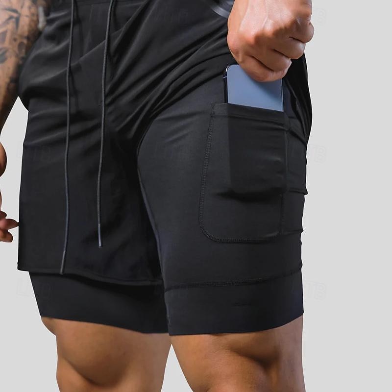 Hombre Pantalones Cortos Running Shorts de gimnasio Pantalones de chándal Correa Bolsillo 2 en 1 con forro de compresión Bermudas Interior Exterior Deporte Verano Secado rápido Ligero Suave Maratón 2026 - $20.99 –P5
