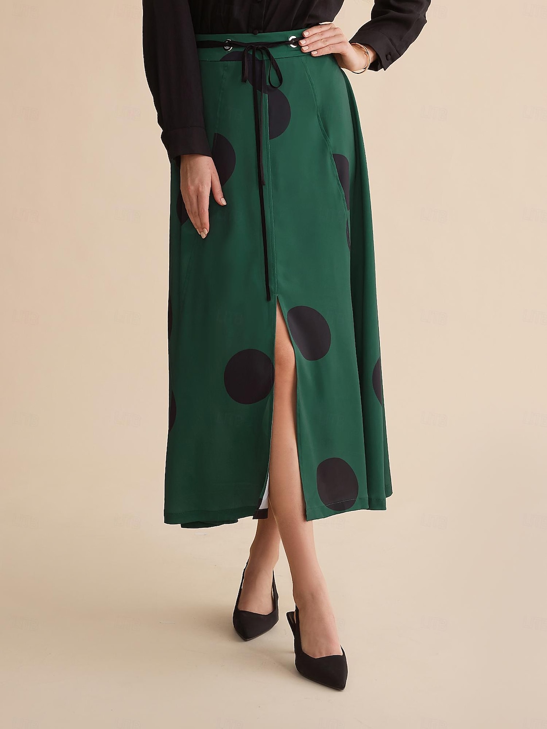 Saia maxi de cetim com bolinhas peplum com cinto e pontas duplas de 2025 por $48.99 –P3