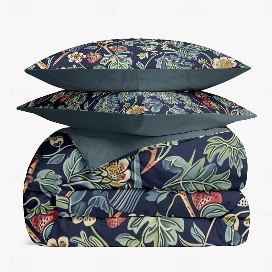conjunto de capa de edredom botânica profunda - inclui capa de edredom e fronhas - design rico inspirado em plantas - tecido macio e confortável - perfeito para decoração elegante de quarto de 2025 por $60.99 –P2