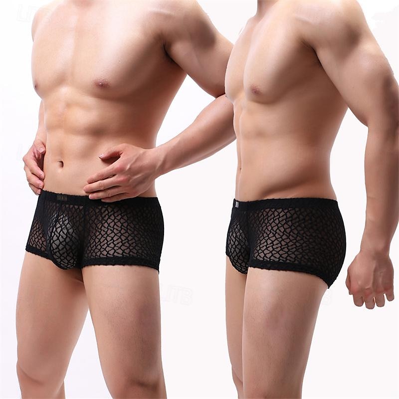Férfi 1 db Szexi bugyi Boxerek Boxeralsó Csipke Poliészter Légáteresztő Mekano Kényelmes Sima Közepes derekú Fekete Fehér 2025 - $8.99 –P9