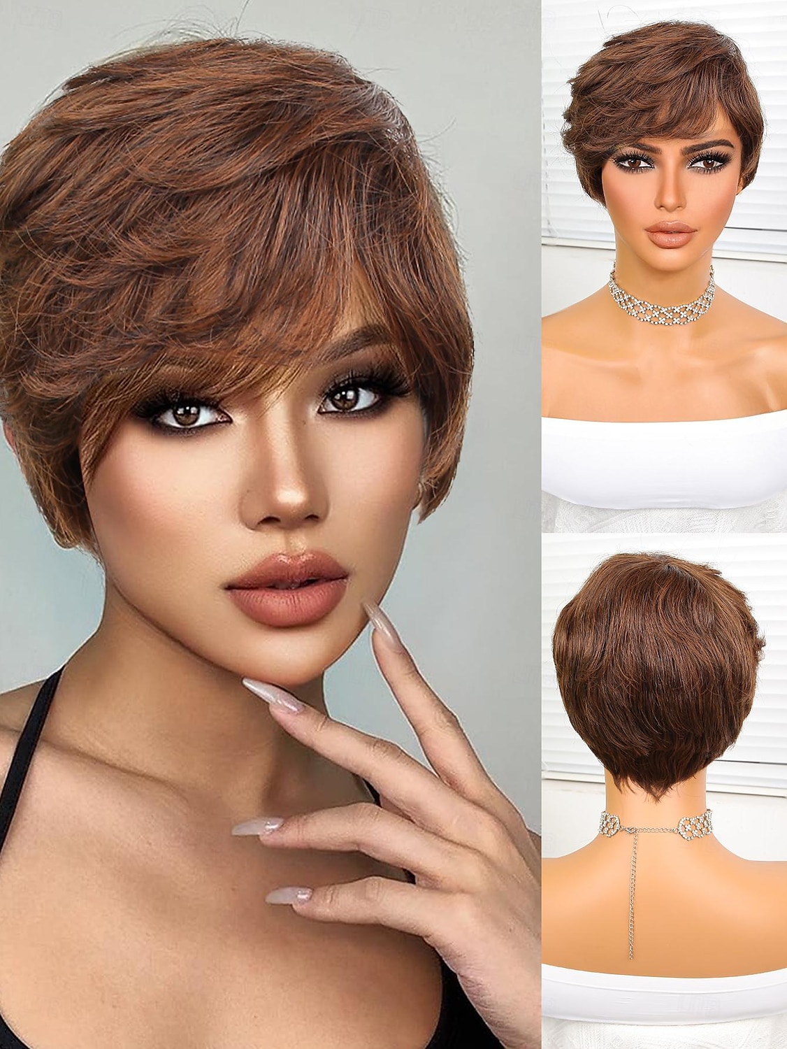 Parrucche sintetiche Diritto naturale Bob corto Parrucca 8" Marrone scuro Capelli sintetici Da donna Marrone scuro del 2025 a $18.99 –P1