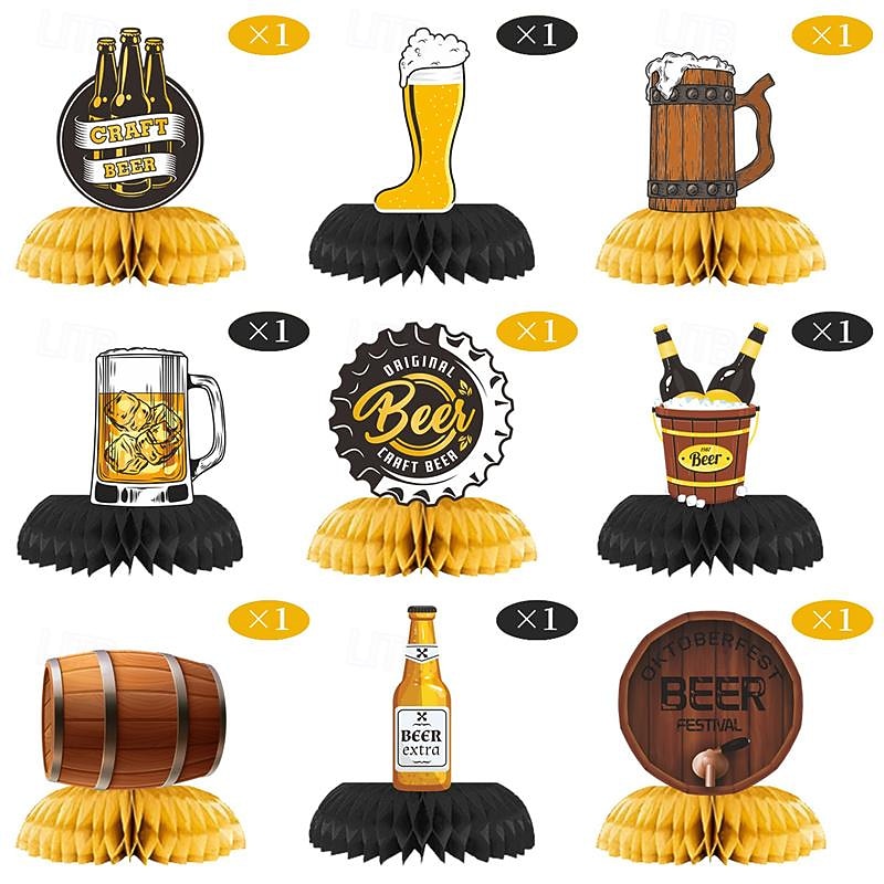 9 bucăți piese centrale pentru oktoberfest în fagure de miere, decorațiuni pentru oktoberfest, rechizite pentru petrecere, festivalul berii germane bavareze, decorațiuni pentru petrecere, oktoberfest, 2026 - $18.99 –P4