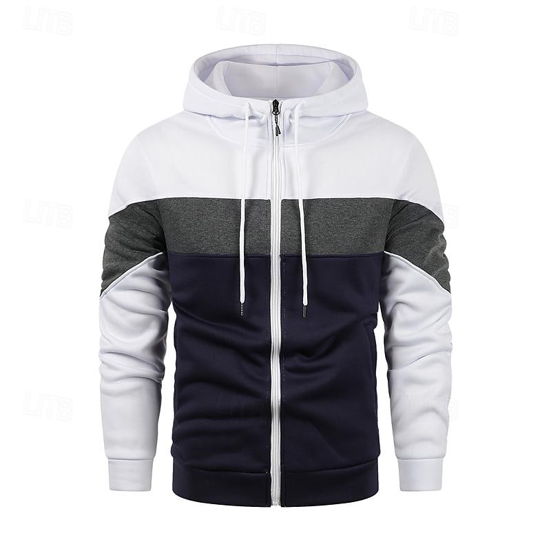 Per uomo Felpa con cappuccio a zip intera Felpa con cappuccio e zip Bianco Rosso Blu Cachi Con Cappuccio Blocco di colori Con zip Patchwork Sport & Outdoor Quotidiano Ferie Poliestere Streetwear del 2025 a $23.99 –P7