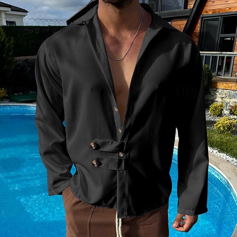 Herren Hemd Sommerhemd Freizeithemd Strandhemd Schwarz Weiß Armeegrün Grau Leicht Blau Langarm Einfach Revers Urlaub Hawaiianisch Button-Down Bekleidung Polyester Mode Lässig Bequem 2025 - $26.99 –P7