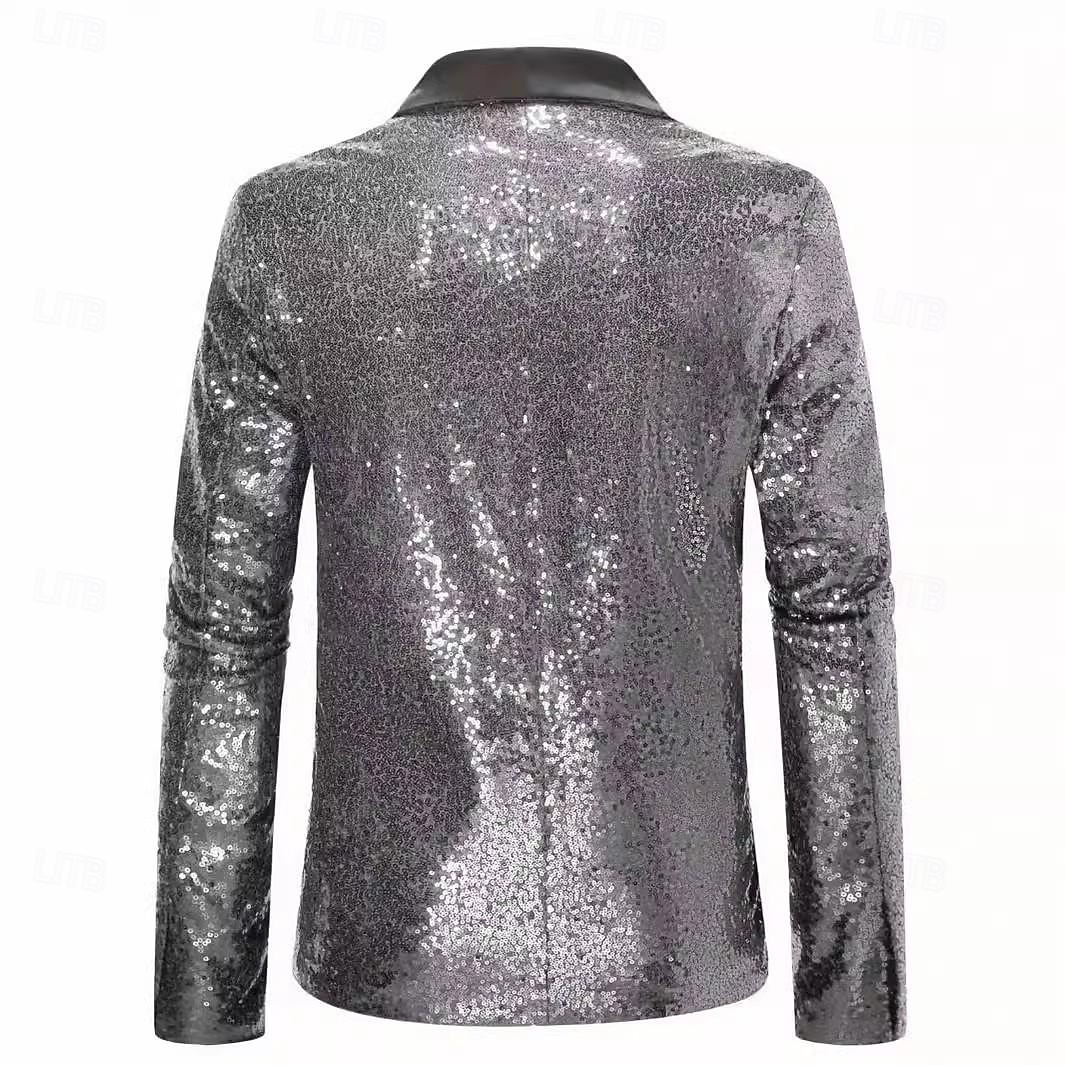 Man Blazer Verjaardagsfeest Feesten & Uitgaan Zoet Herfst winter Pailletten Lovertje Glanzend Bruiloft Enkele rij knopen Blazer Zilver Paars Goud 2025 - $61.99 –P4