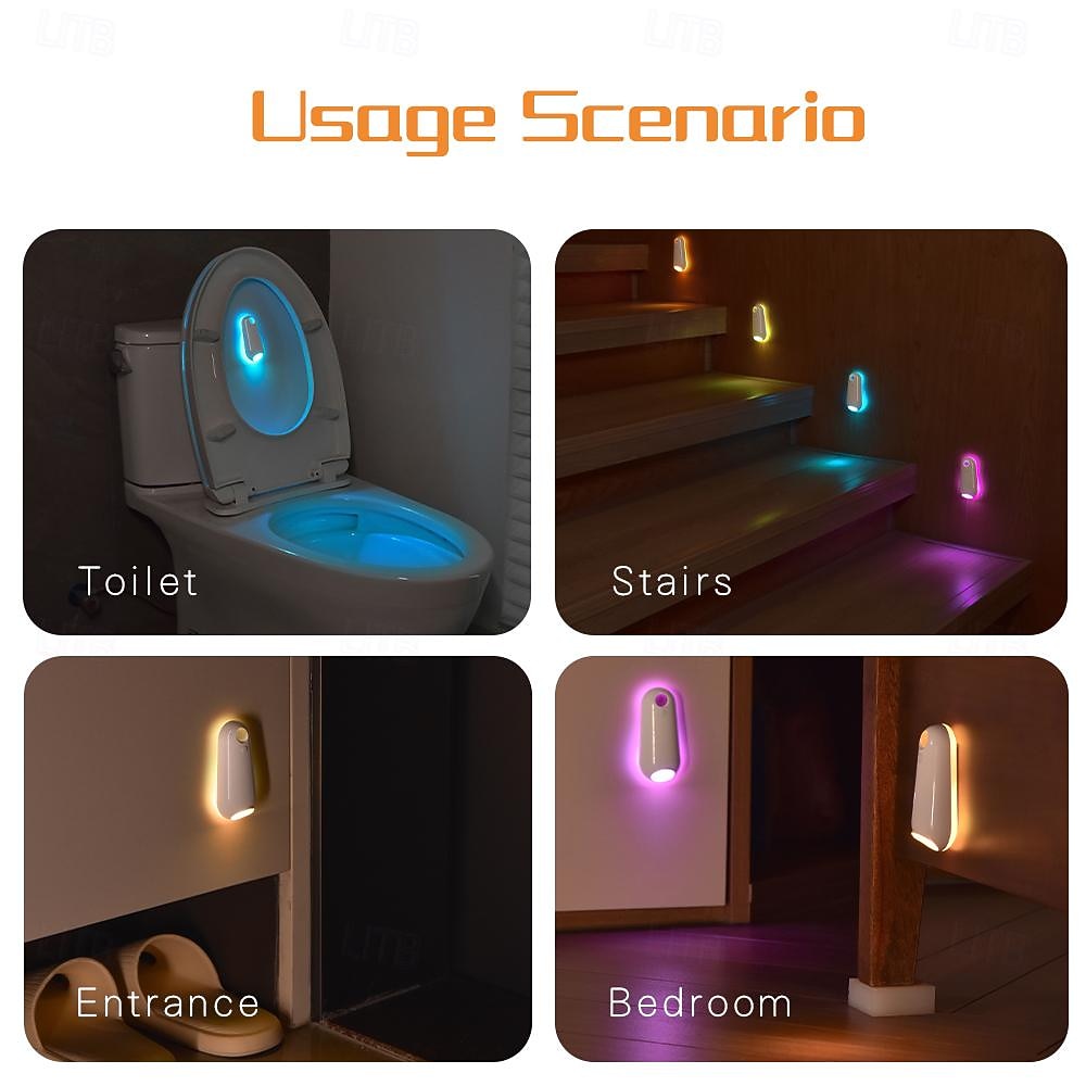 RGB Infrared Motion Sensor Night Light, Rechargeable LED Toilet Night Light Automatic On/Off Step Light for Kitchen, Bedroom, Living Room, Hallway, Bathroom 2026 - $17.99 –P5
