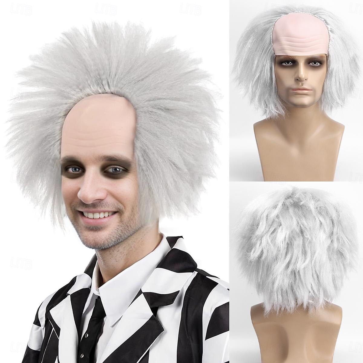 parrucca da clown calva corta e soffice ondulata da uomo di Beetlejuice 2 per costume da festa di carnevale, parrucche per adulti del 2025 a $20.99 –P2