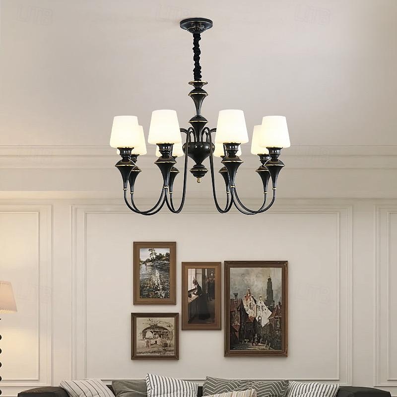 led lysekrone varm hvit 5/6/8-lys 5w retro rustikk stearinlys stil e14/e12 pendel lanterne design metall glass innfelt lysekrone belysning for gang trapp kjøkken 110-240v 2025 - $507.39 –P9