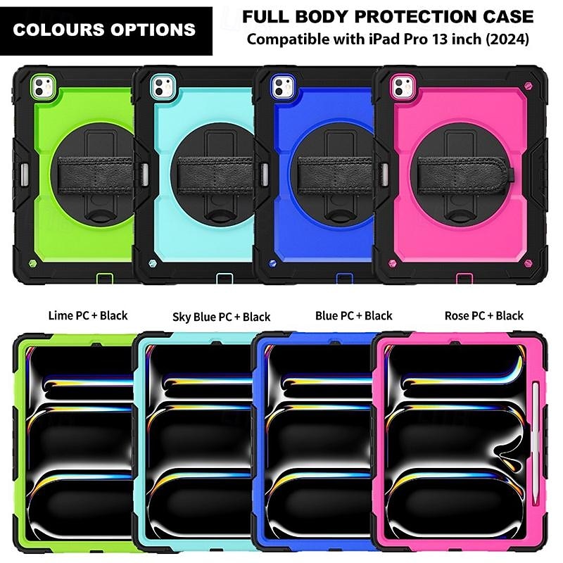 Tablet Case Cover For Apple iPad Air 11"(2024) iPad Air 13"(2024) iPad Pro 11"(2024) iPad Pro 13"(2024) Portable Handle Pencil Holder Armor PC Silicone 2025 - $45.99 –P1
