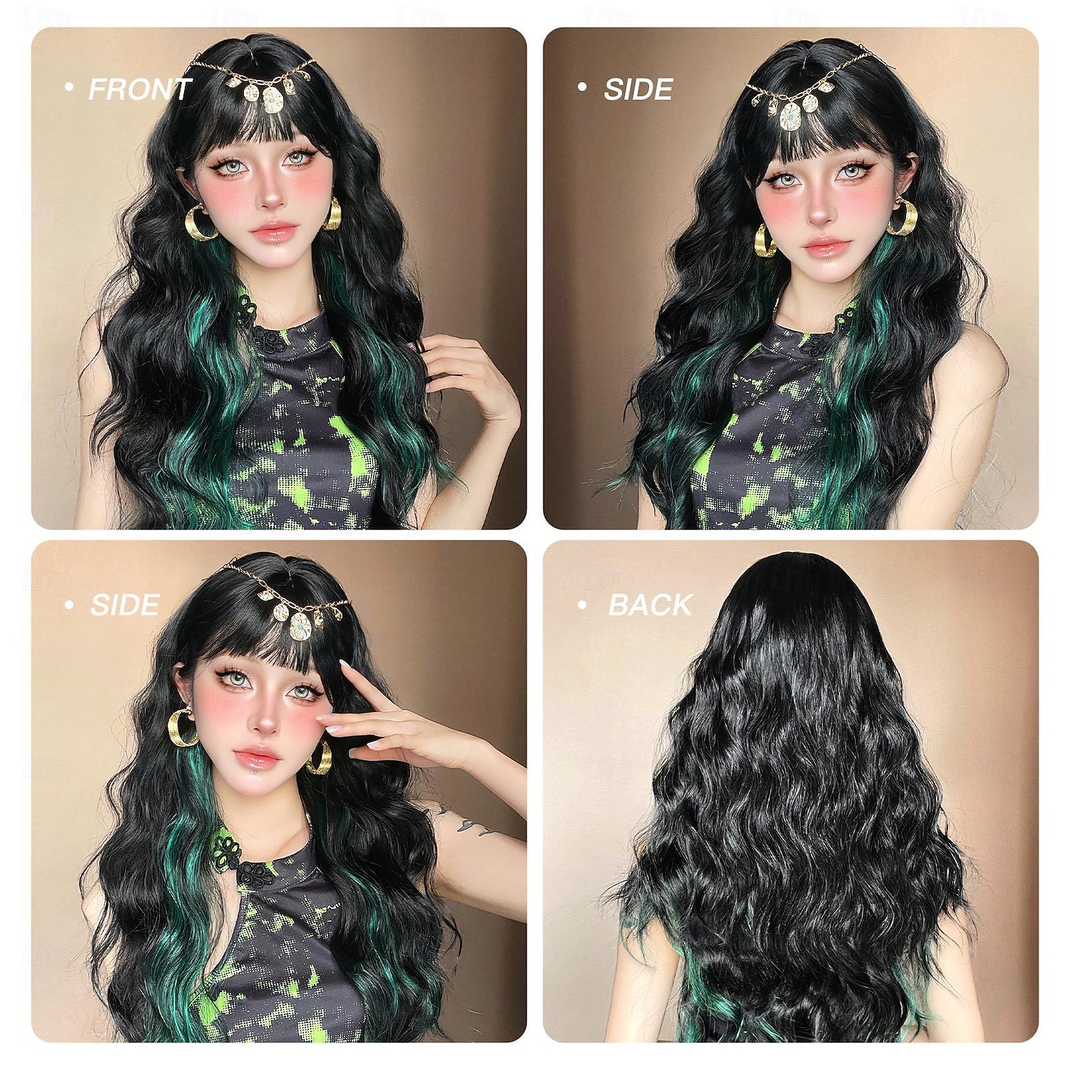 Synthetische pruiken Uniformen carrière Kostuums Prinses Gekruld Golvend Middelste stuk Gelaagd kapsel Machinegemaakt Pruik 71.1 cm Zwart / groen Synthetisch haar Dames Cosplay Feest Modieus Zwart 2025 - $25.99 –P4