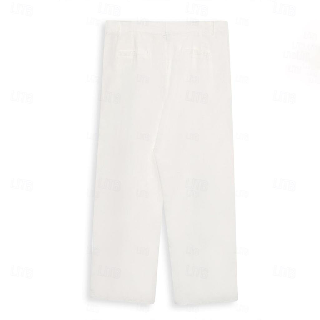Men's Dress Pants Linen Pants Trousers Summer Pants Beach Pants Front Pocket Pleats Straight Leg Plain Comfort Breathable Full Length Casual Daily Holiday Fashion Basic Black White Micro-elastic 2025 - $25.99 –P3