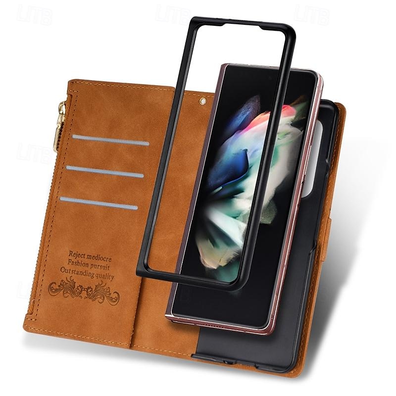 телефон Кейс для Назначение SSamsung Galaxy Z-сгиб 6 Z Fold 5 Z Fold 4 Z Fold 3 Кошелек для карт Магнитный Молния с ремешком на запястье Ретро Геометрический рисунок ПК Кожа PU 2025 - $25.99 –P5