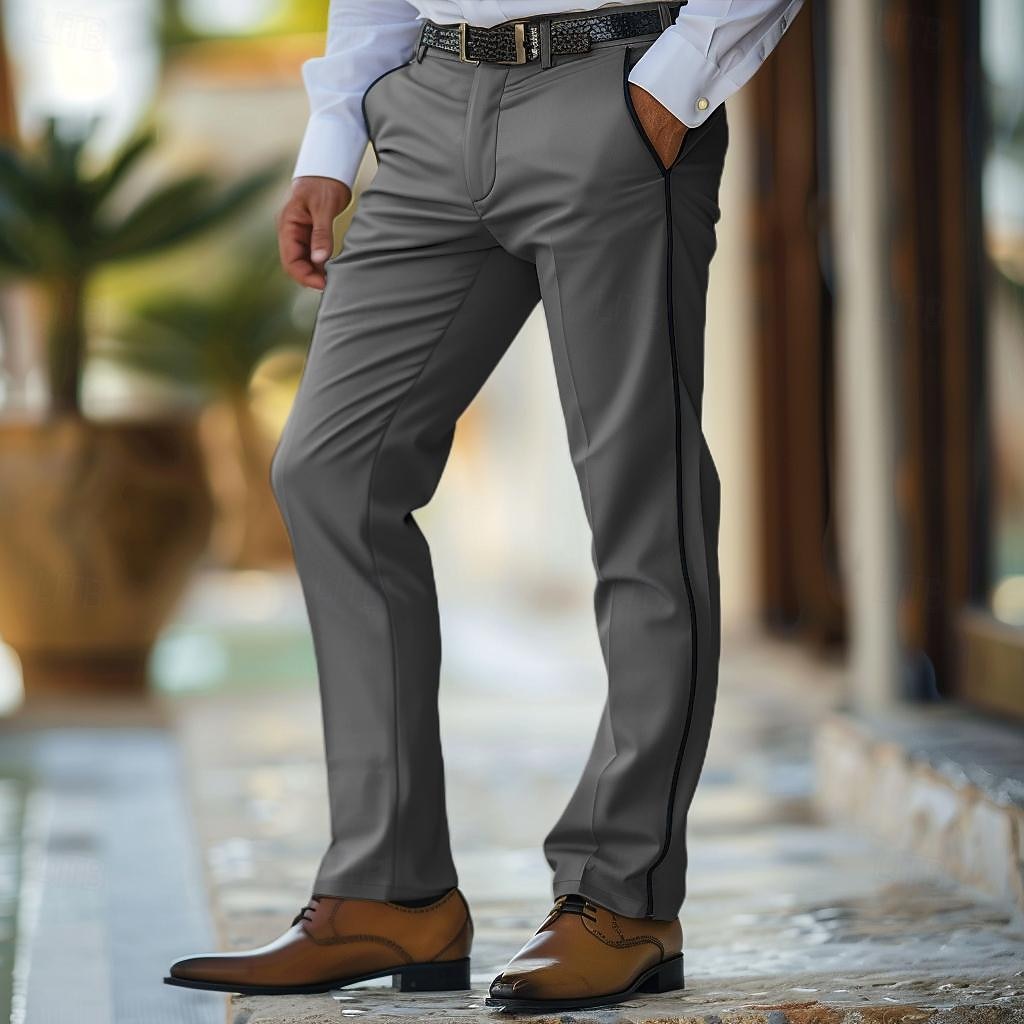 Men's Trousers Chinos Casual Pants Patchwork Front Pocket Solid Color Comfort Full Length Business Daily Holiday Fashion Chic & Modern White Khaki Stretchy 2026 - $29.99 –P5