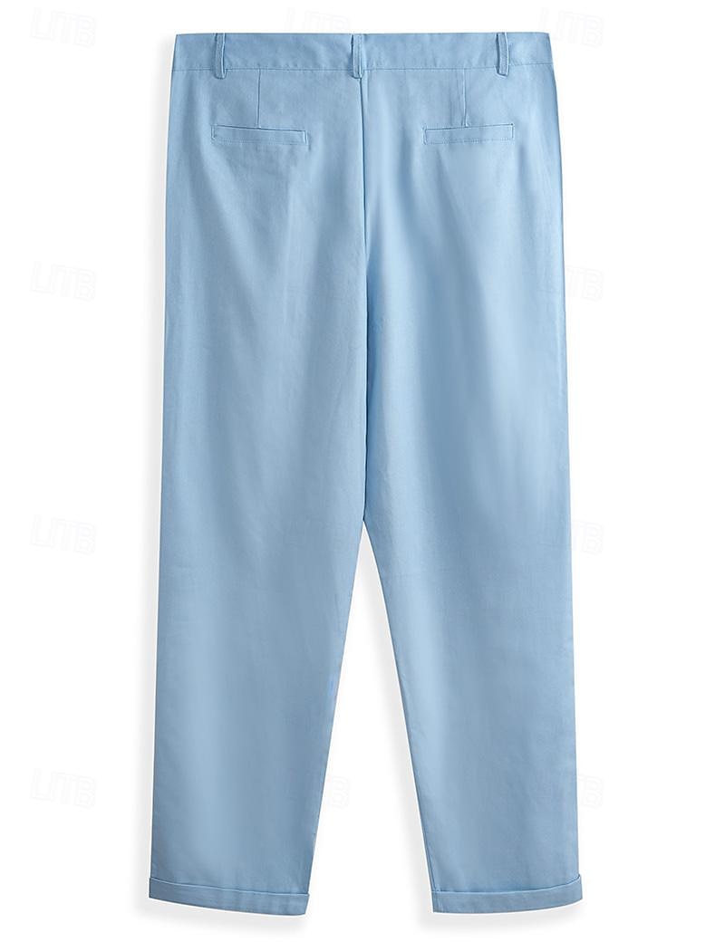 Men's Linen Pants Trousers Summer Pants Beach Pants Front Pocket Straight Leg Plain Comfort Breathable Business Casual Daily Fashion Basic Black White 2025 - GBP £22 –P2
