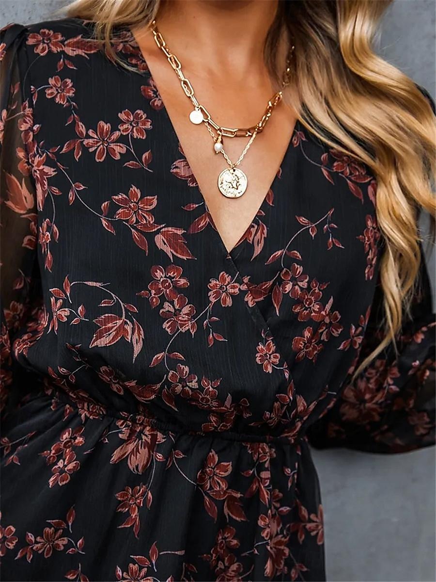 Damen Freizeitkleid formelles Kleid Blumendruck V-Ausschnitt Minikleid stilvoll lässig täglich Date Langarm Sommer 2025 - $33.99 –P18