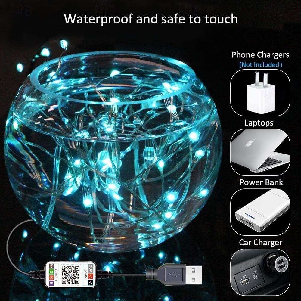 lumini inteligente usb fairy lumini impermeabile multicolore schimbătoare pentru Crăciun, ziua de naștere, petrecere de interior în aer liber decorare, telecomandă aplicație 2025 - $58.99 –P9