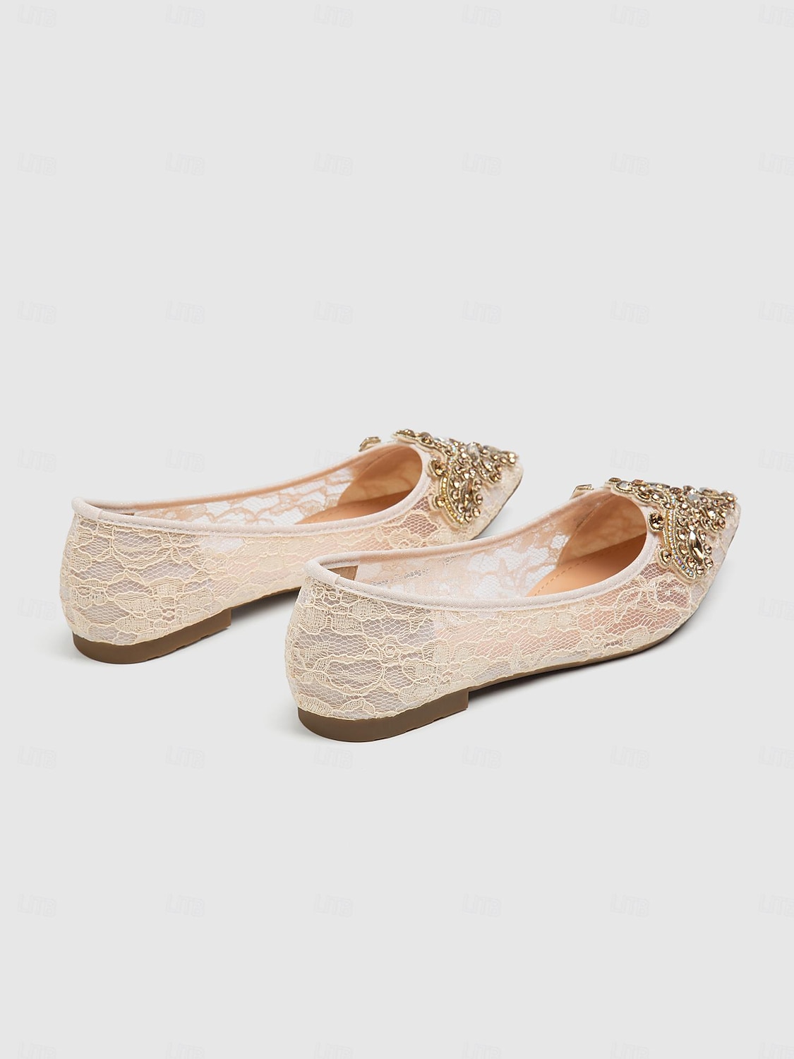 Elegant Women's Beige Lace Ballet Flats with Ornate Rhinestone Embellishments – Perfect for Weddings and Formal Events 2025 - $46.99 –P5