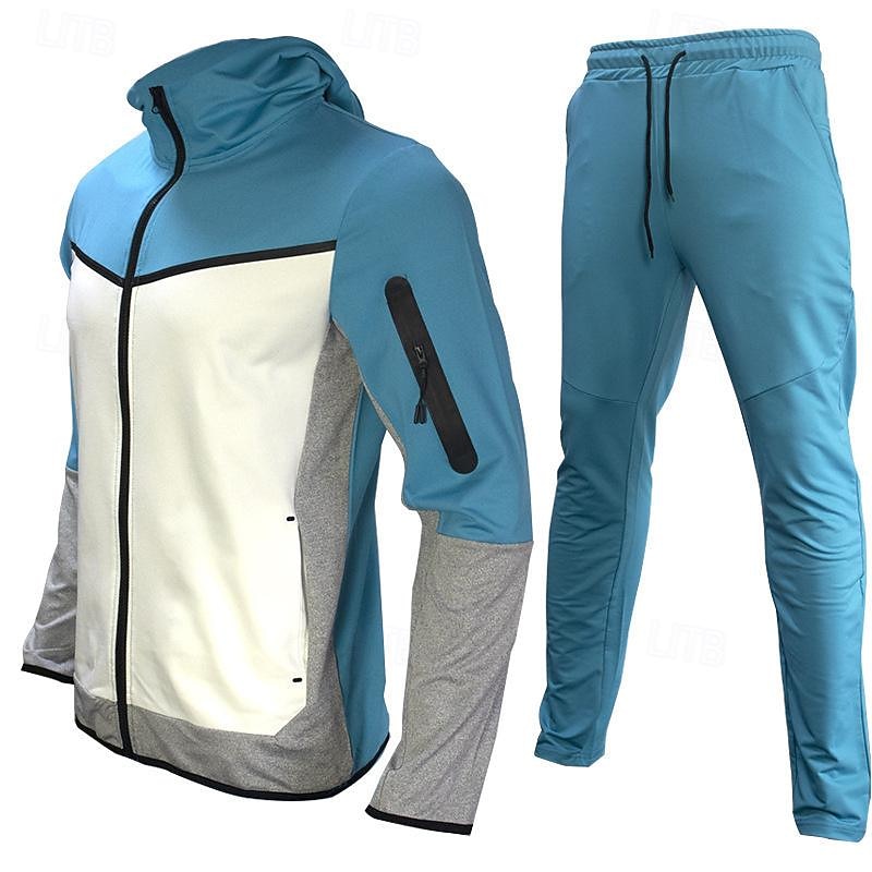 Men's Tracksuit Jogging Suit 2 Piece Full Zip Casual Fall Long Sleeve Breathable Soft Fitness Gym Workout Running Sportswear Activewear Color Block Gray Black Black Orange 2025 - $54.99 –P11