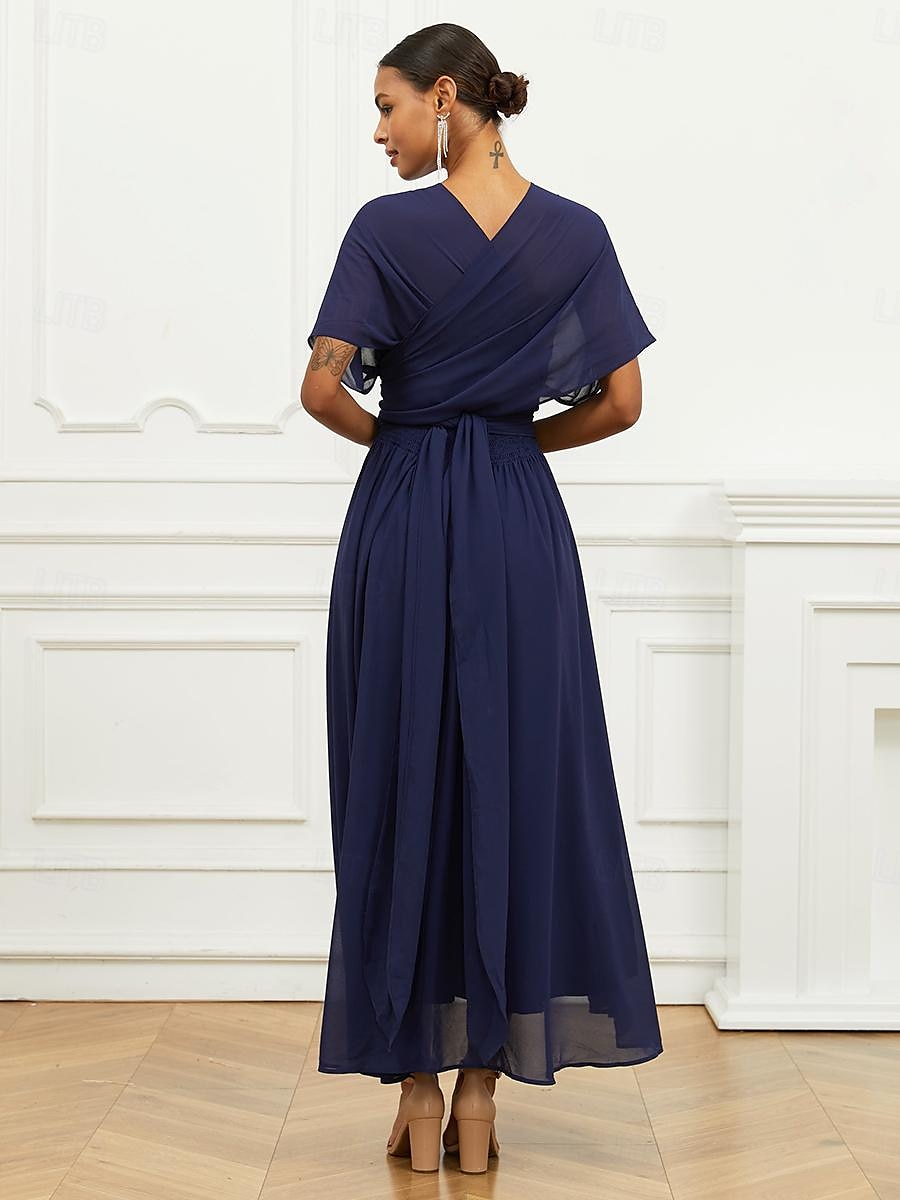 Robe Trapèze Femme Robe mi-longue Ruché Ceinturé robe demoiselle d honneur Soirée Cocktail Elégant Grande occasion Une Epaule Sans Manches Ample bleu marine S M L XL 2XL de 2025 ? $63.99 –P10