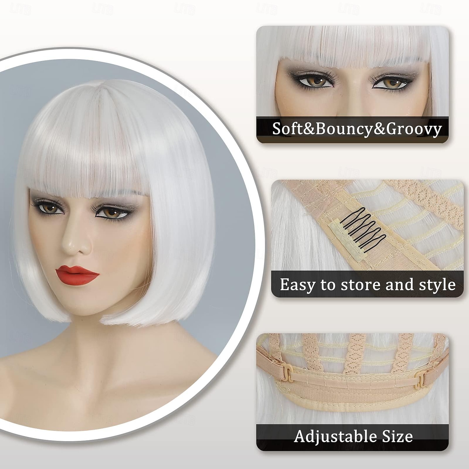Bob Peruc Met Pony Korte Witte Bob Perücken Voor Vrouwen Rechte Bob Pony Peruc 10 Inch Hittebestendig Synthetisch Haar Natuurlijke Uiterlijk Voor Dagelijks Feestgebruik Halloween Perücken 2025 - $18.49 –P7