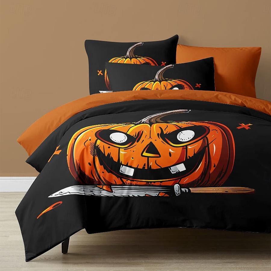 kolekce halloween sada povlaků na přikrývky Jack o lucerna dýně 3dílná sada super měkká šetrná k pokožce s dlouhou životností 2025 - $41.99 –P13