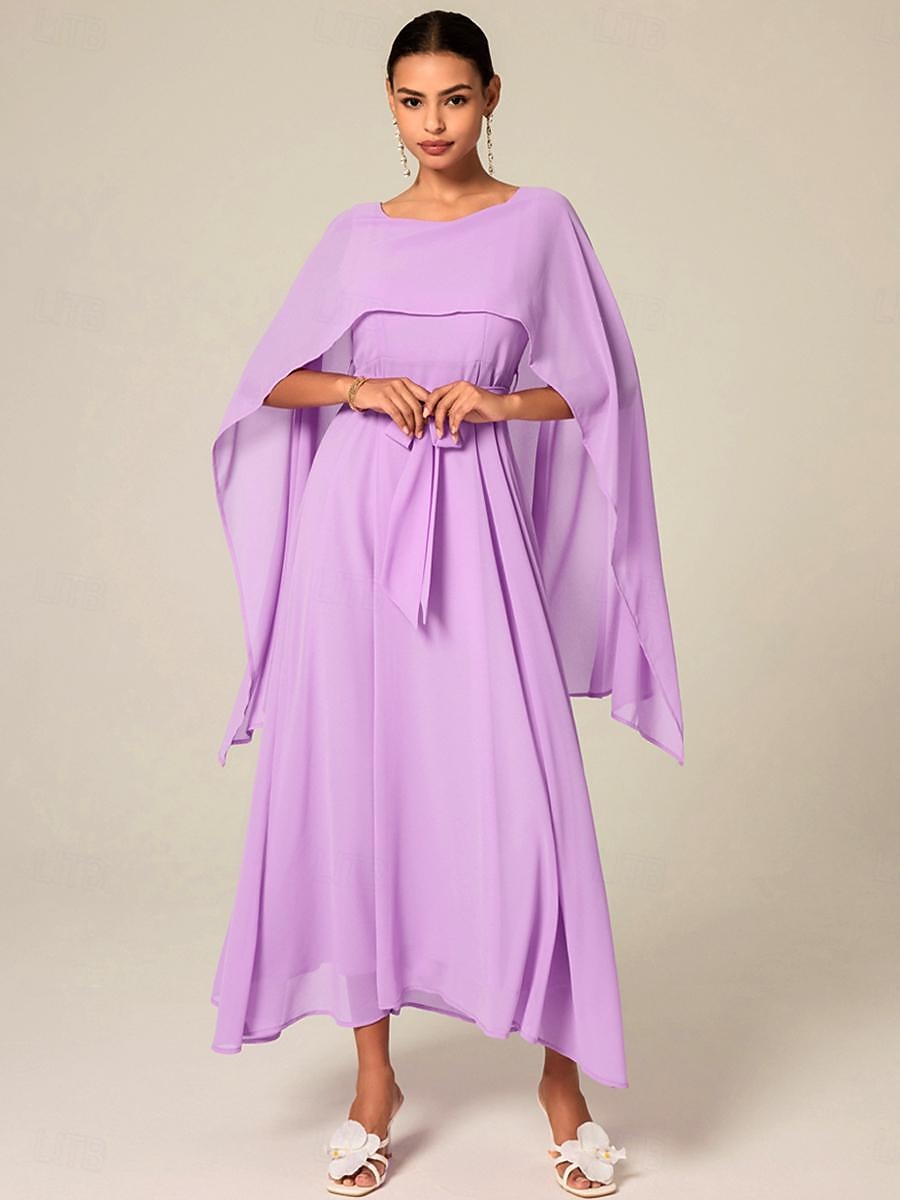 Per donna Abito maxi Abito a trapezio Elegante Formale Feste Ospite di nozze Vestibilità comoda Girocollo Blu ghiaccio Verde scuro Viola chiaro Estate del 2025 a $45.99 –P5