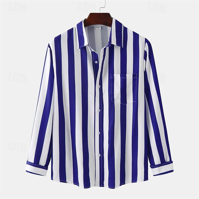 Voor heren Overhemd Zomer overhemd Normaal shirt Strand hemd Overhemd met knopen Gestreepte shirts Zwart Geel Lichtgroen Blozend Roze Koningsblauw Lange mouw Gestreept Revers Vakantie Hawaii 2025 - $22.99 –P2