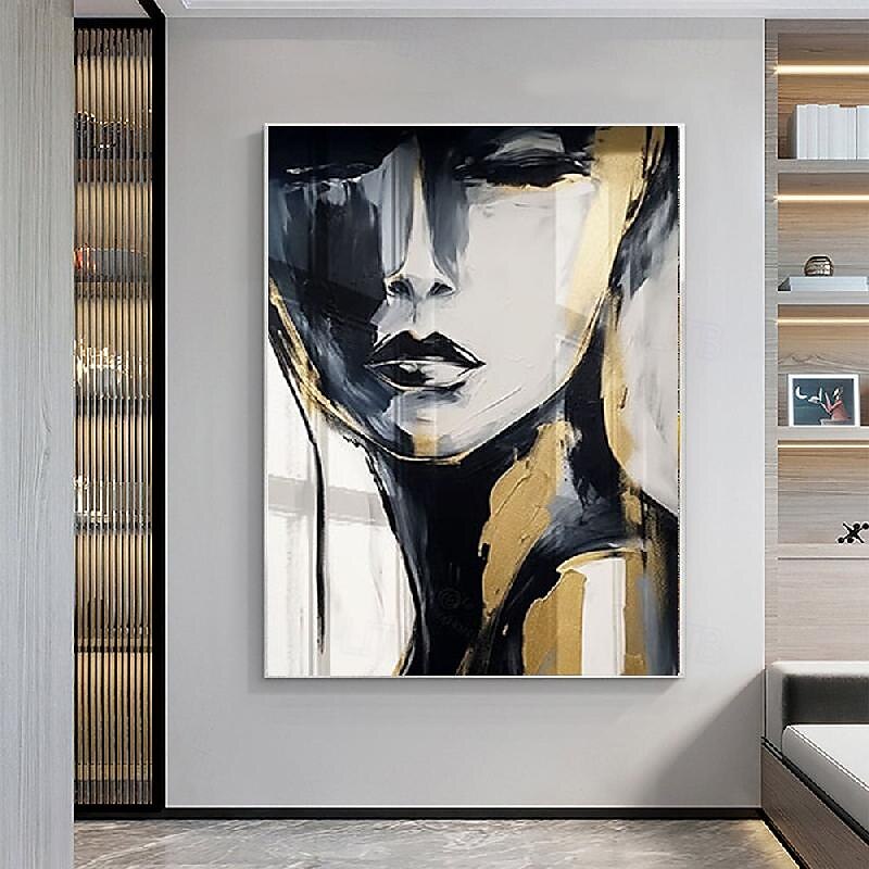 handgemaltes abstraktes Pattle Knife Frauengesicht Ölgemälde Wandkunst weibliche Figur Wandkunst Gold- und Weißgemälde handgemachte Wandkunst Frauenkunst Ölgemälde für Wandkunst moderne Wohnkunst 2025 - $133.99 –P2