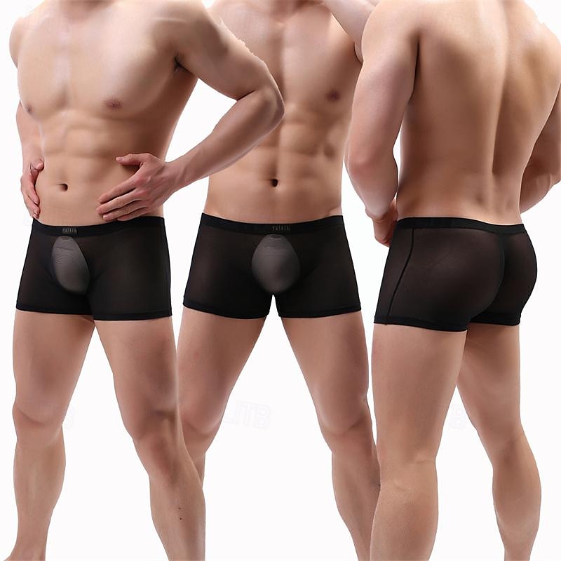 Men's 1 PCS Boxers Underwear Boxer Shorts Mesh Nylon Breathable Soft Comfortable Plain Mid Rise Black White 2025 - $8.99 –P2