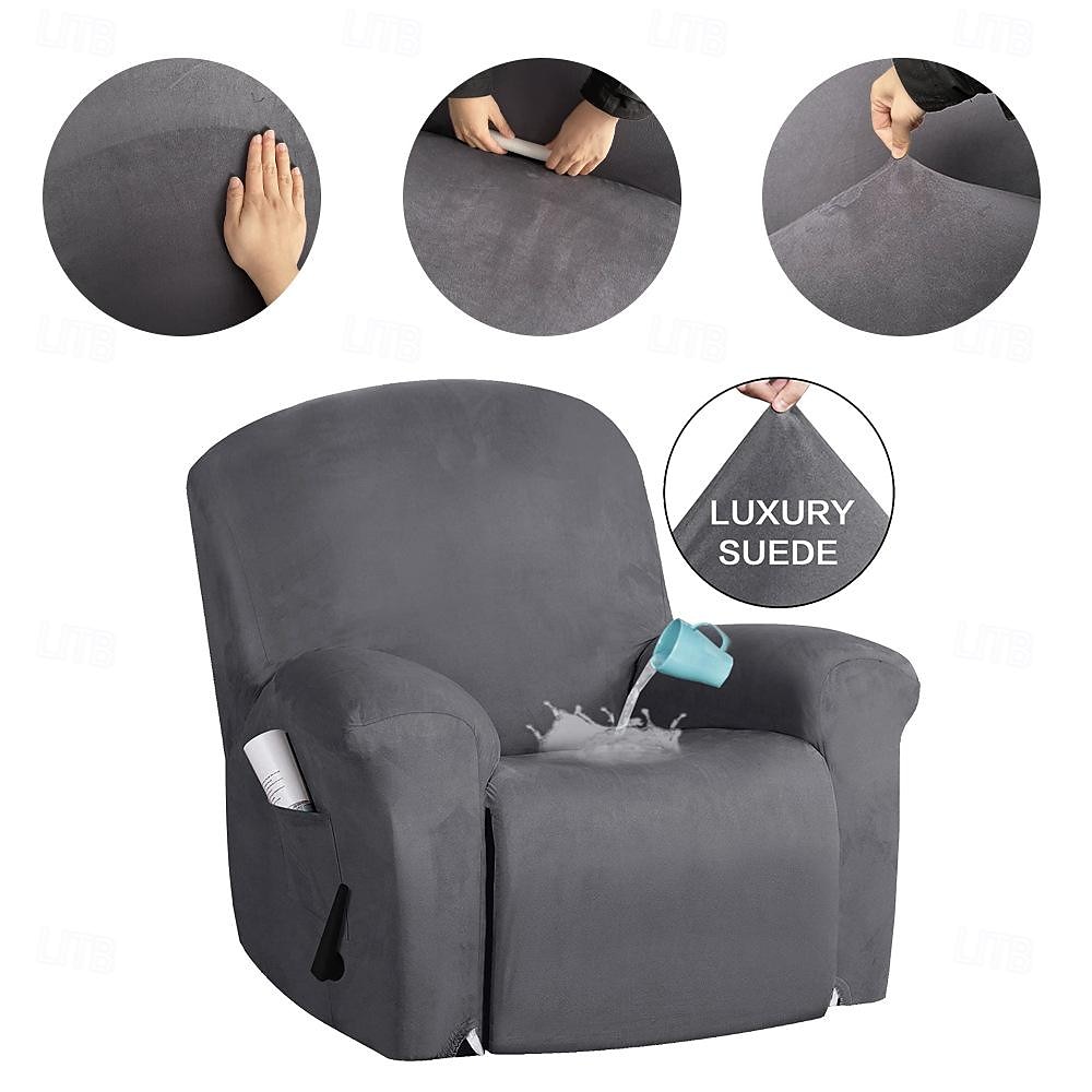 Housse de fauteuil inclinable en daim imperméable, couleur unie, housse de protection simple, housse de chaise à bascule super lisse de 2025 ? $37.99 –P4