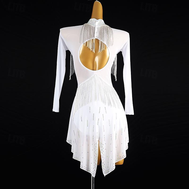 Latijnse dans Kleding Strass Kwastje Dames Prestatie Opleiding Lange mouw Hoog Spandex Tule 2025 - $180.99 –P4