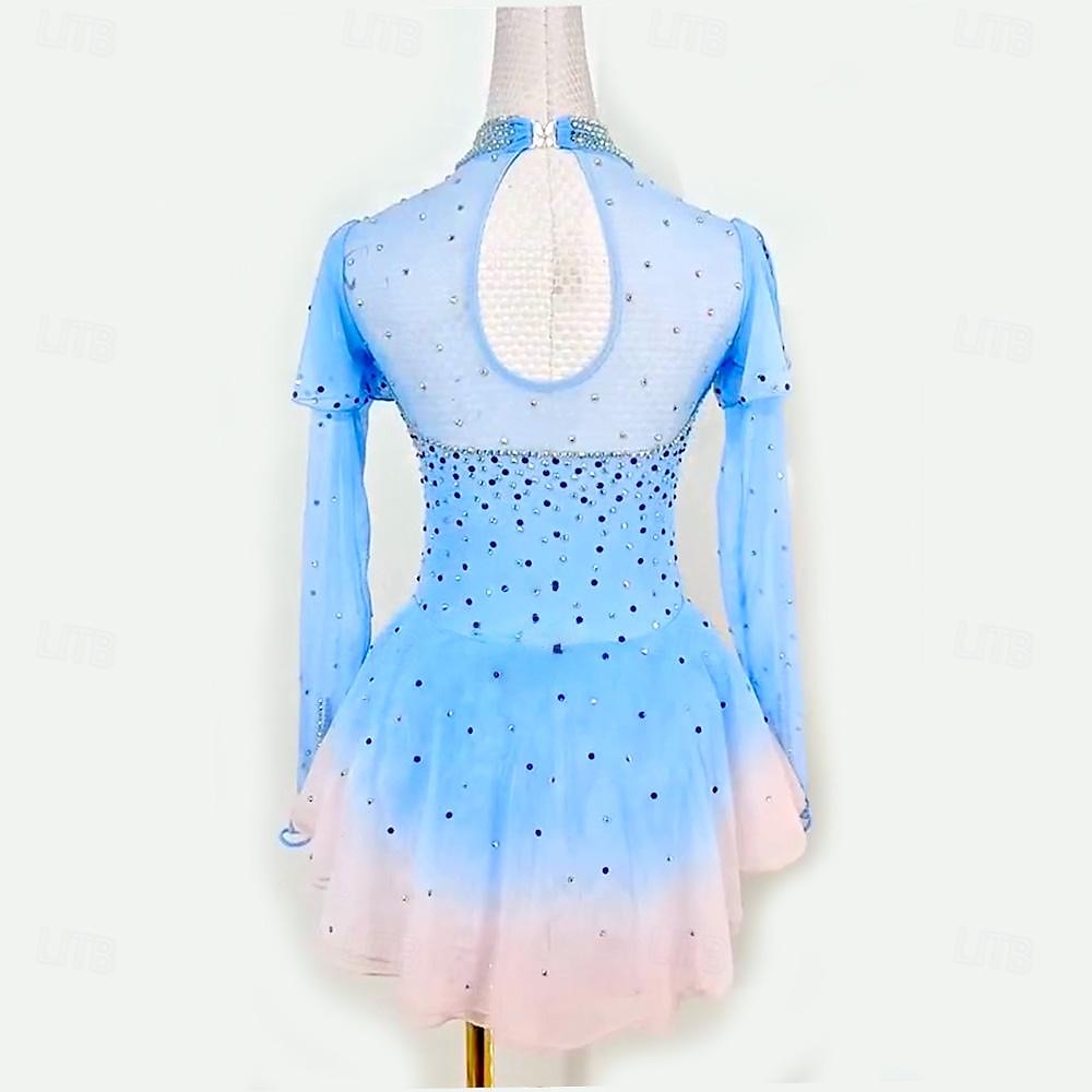 Kunstschaatsjurk Dames Voor meisjes Schaatsen Jurken Blauw Lapwerk Duimopening Netstof Hoge Elasticiteit Opleiding Wedstrijd Kunstschaatskleding Klassiek Lange mouw Schaatsen Kunstschaatsen 2025 - $142.99 –P4