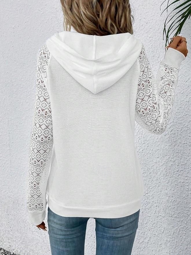 Damen Pullover Casual Uni Alltag Sport Kapuzentasche Langarm Schwarz Weiß Frühling Herbst& Winter 2025 - $38.99 –P6