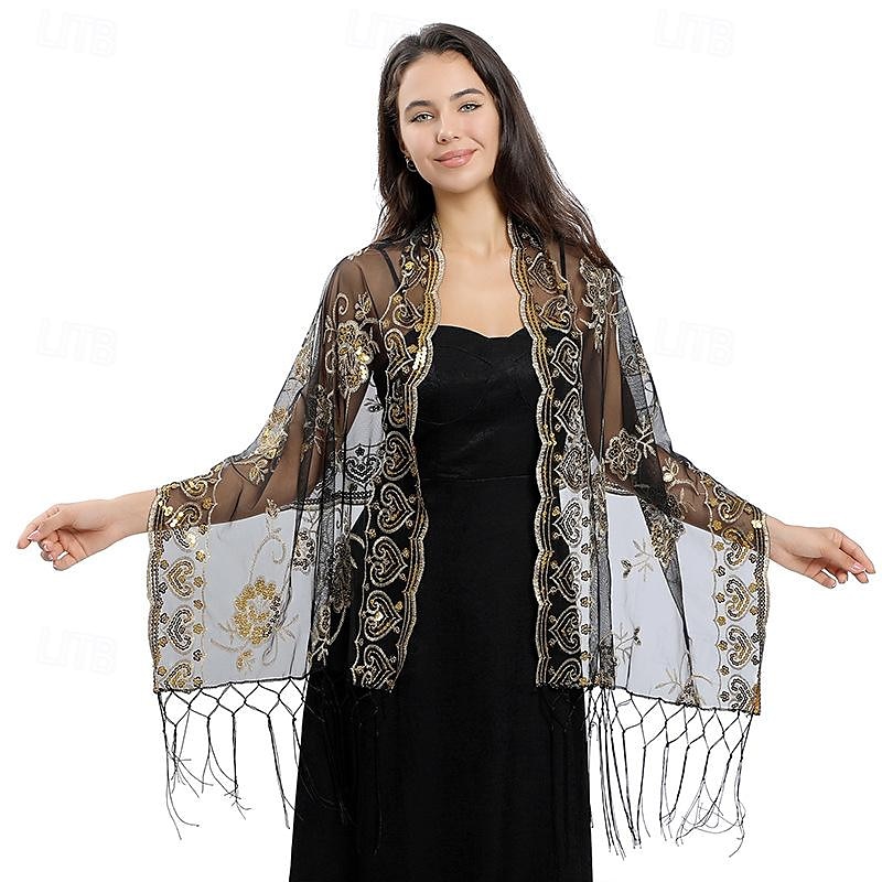lange sjalomslag for kvinner fra 1920-tallet, kveldssjal med paljetter for kvinner formell/fest/bryllup/formell/harlem night 2025 - $27.99 –P19
