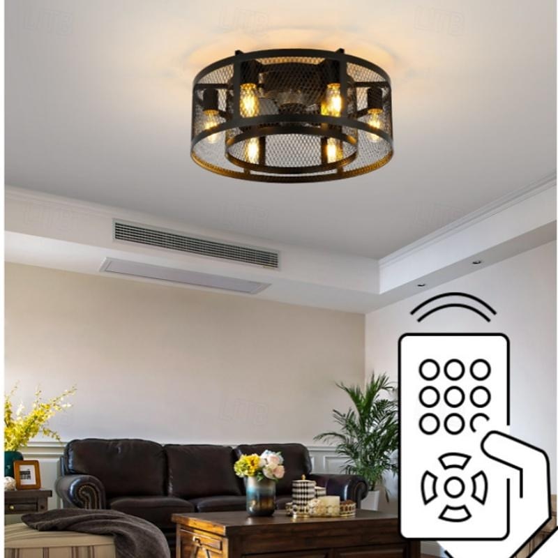 led takvifte lys 53cm 6-lys med fjernkontroll lydløs vifte taklys retro industrivifte pendel lys metall vintage burvifte tak lys for soverom stue spisestue lampe 110-240v (pære ikke inkludert) 2025 - $374.39 –P1
