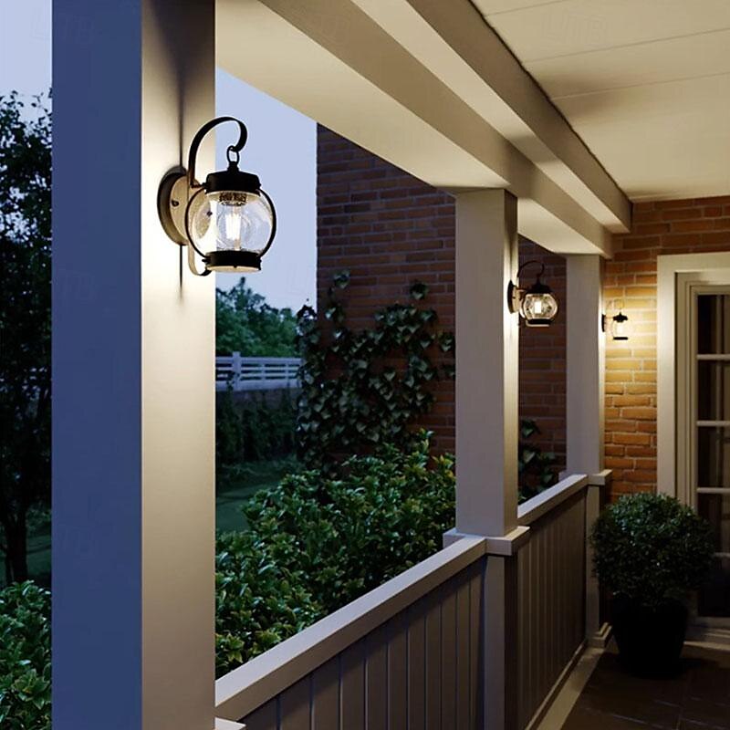 lanterna da parete impermeabile lampada da carrozza esterna applique da parete nera rustica, apparecchio di illuminazione per portico ip54 supporto a parete, paralume in vetro seminato lampada da del 2025 a $132.99 –P8