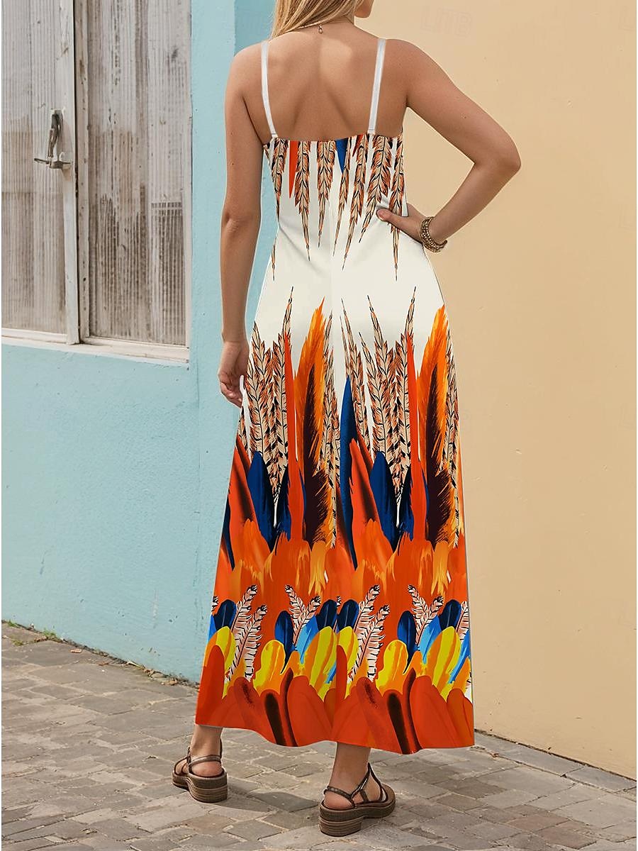 Frauen Maxi Kleid Sommerkleid Blumen Kleid Sommerkleid Bohemia Stylisch Fließend Urlaub Lässig Date Lockere Passform Ölmalerei Ärmellos V-Ausschnitt Schwarz Blau Orange Grün Sommer Frühling 2025 - $28.99 –P2