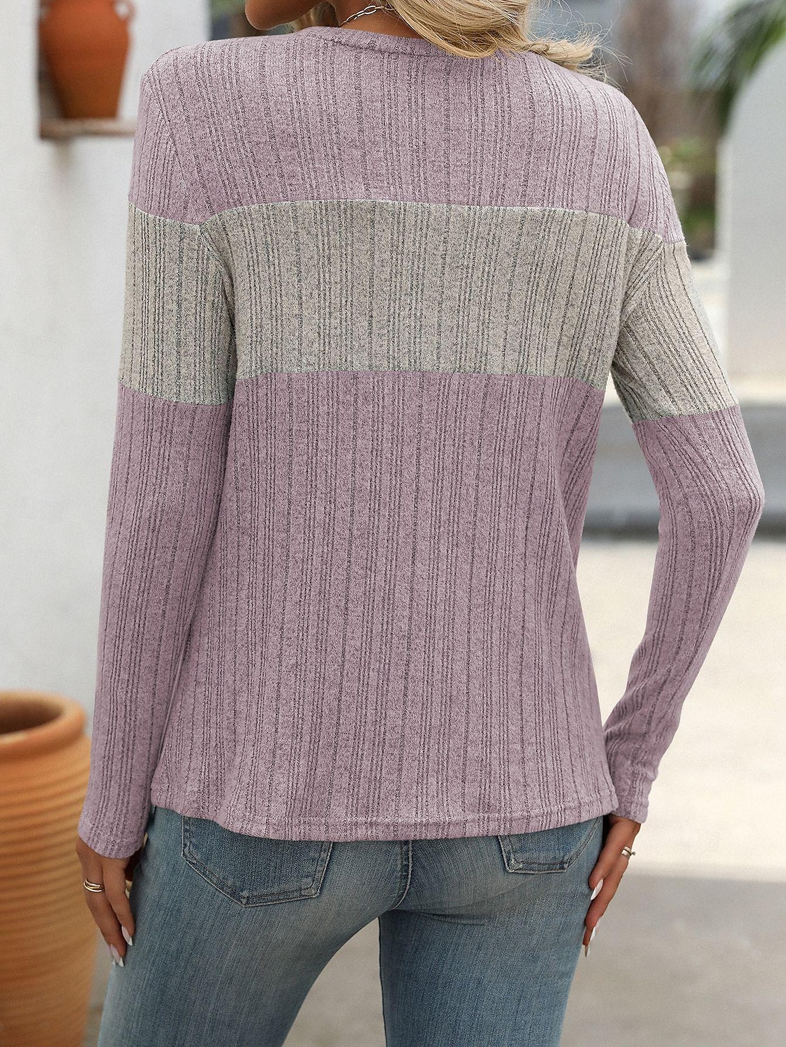 Per donna Felpa Moda Color Block A coste Girocollo Stampa Manica lunga Top regolari Maglia Ufficio Nero Rosa Primavera Autunno del 2025 a $27.99 –P9
