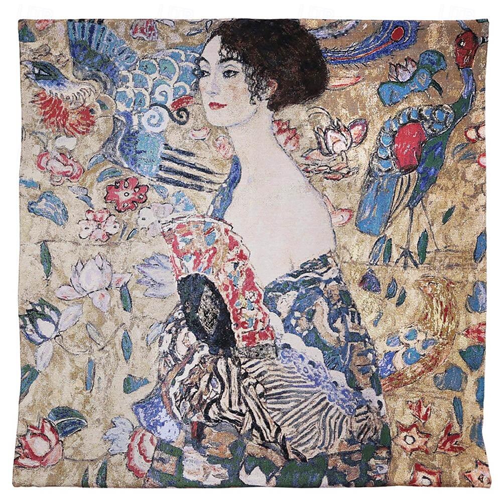 jacquard vevd billedvev gobelin aubusson veggkunst hengende aubusson stor billedvev reproduksjon vevstol bomullsvev dame med vifte belgisk billedvev (uten dusker og stang) 2025 - $136.99 –P1