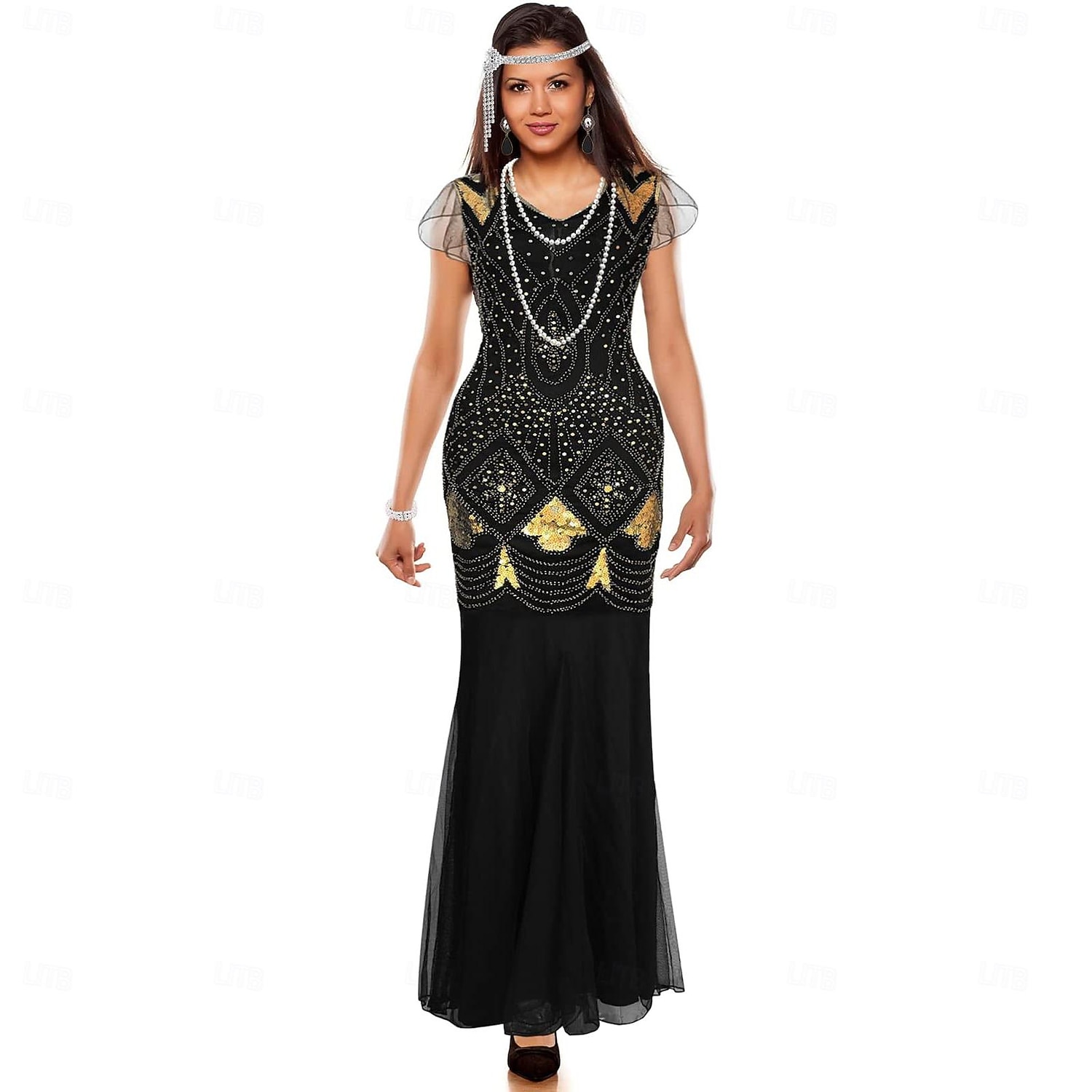 Roaring 20s 1920s Floor Length Knee Length Dress Evening Dress Outfits Short Sleeves The Great Gatsby Charleston Wedding Guest Sequins Tassel Fringe Feather V Neck Fancy Dress Women's New Year 2026 - $82.99 –P2
