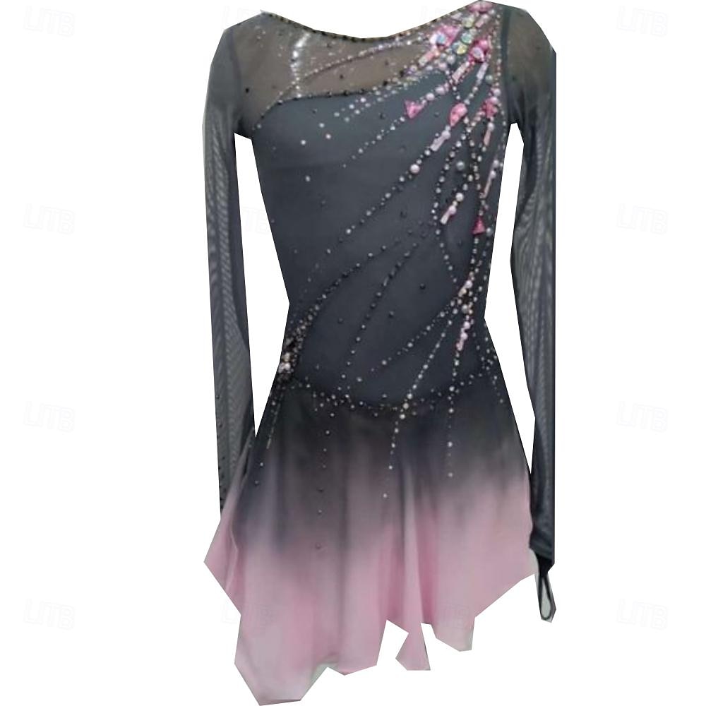 Figure Skating Dress Women's Ice Skating Skirt Dress Fuchsia Thumbhole Open Back Spandex High Elasticity Professional Competition Skating Wear Thermal Warm Classic Crystal / Rhinestone Long Sleeve 2025 - $284.99 –P1
