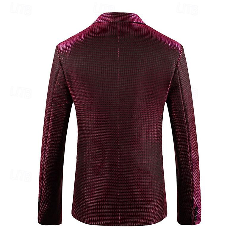 Herre Blazer Formell kveld Fritid / hverdag Søt Alle årstider 65%Cotton 35%Polyester Ensfarget / vanlig farge Paljetter Fritid Bryllup Enkeltkneppet Blazer Sølv Svart Rød Blå 2025 - $83.99 –P17